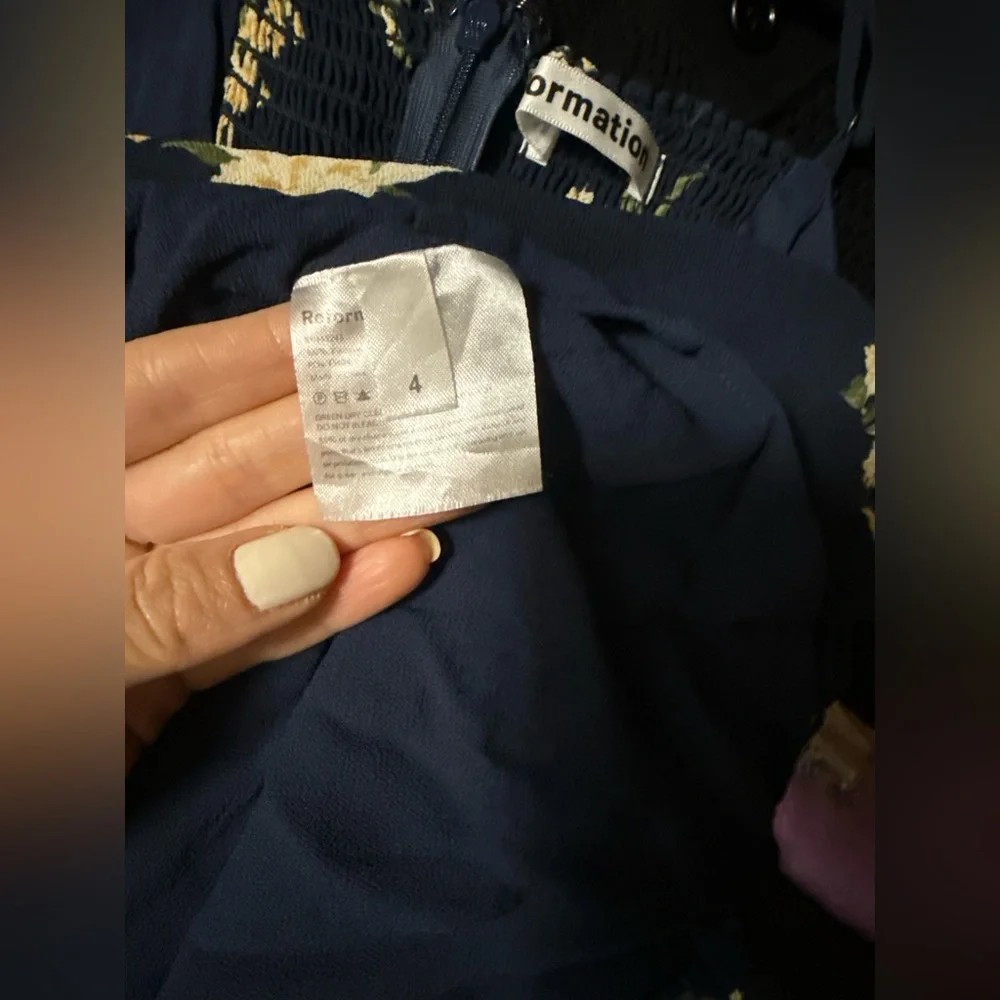 Reformation Navy Floral Midi Dress pre-owned - Picture 7 of 8